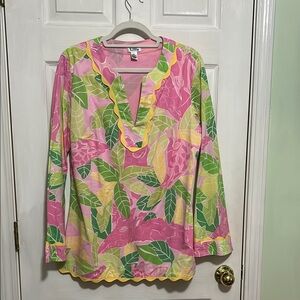 Lilly Pulitzer Pink and Green Ruffled Tunic